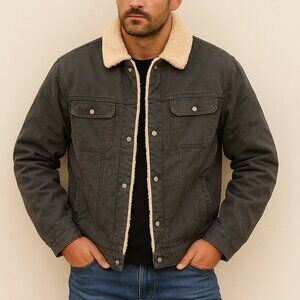 Faherty Men’s Timberline Trucker Jacket Sherpa Canvas Denim Black XL NWOT